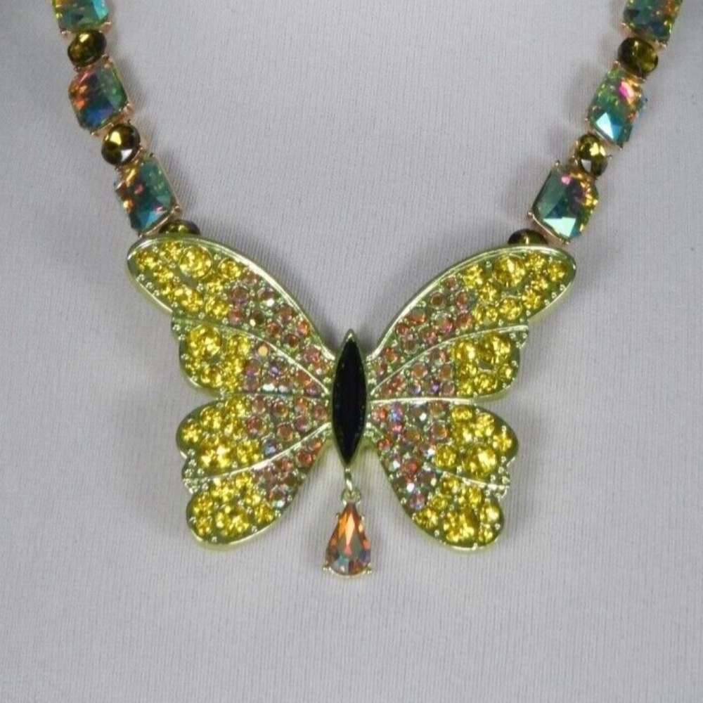 SOLD Betsey Johnson All A Flutter Crystal Big Butterfly Yellow Necklace Nwt